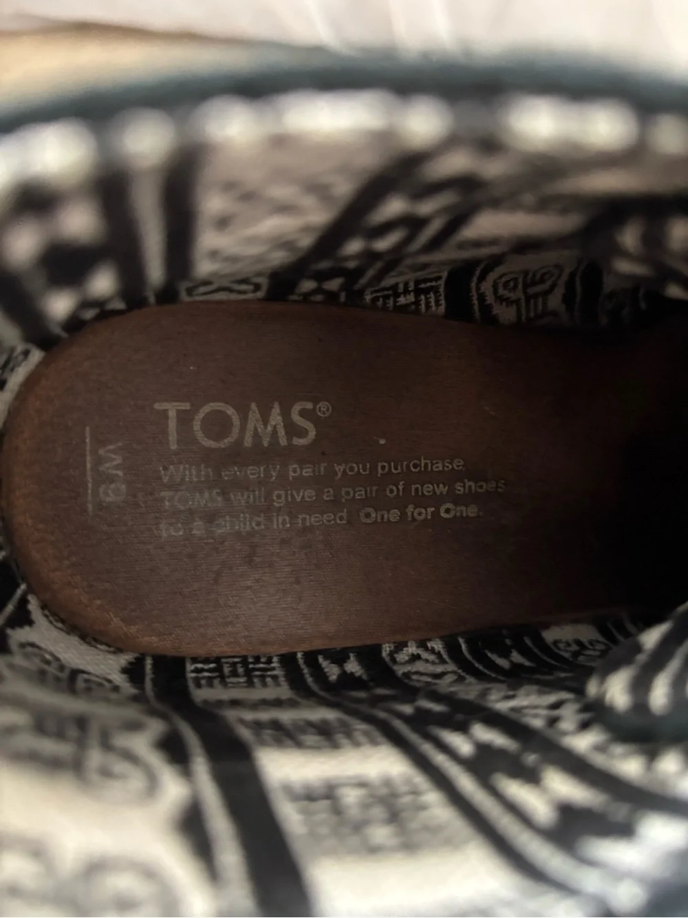 Toms Black Suede Wedge with Patterned Black & White Lining